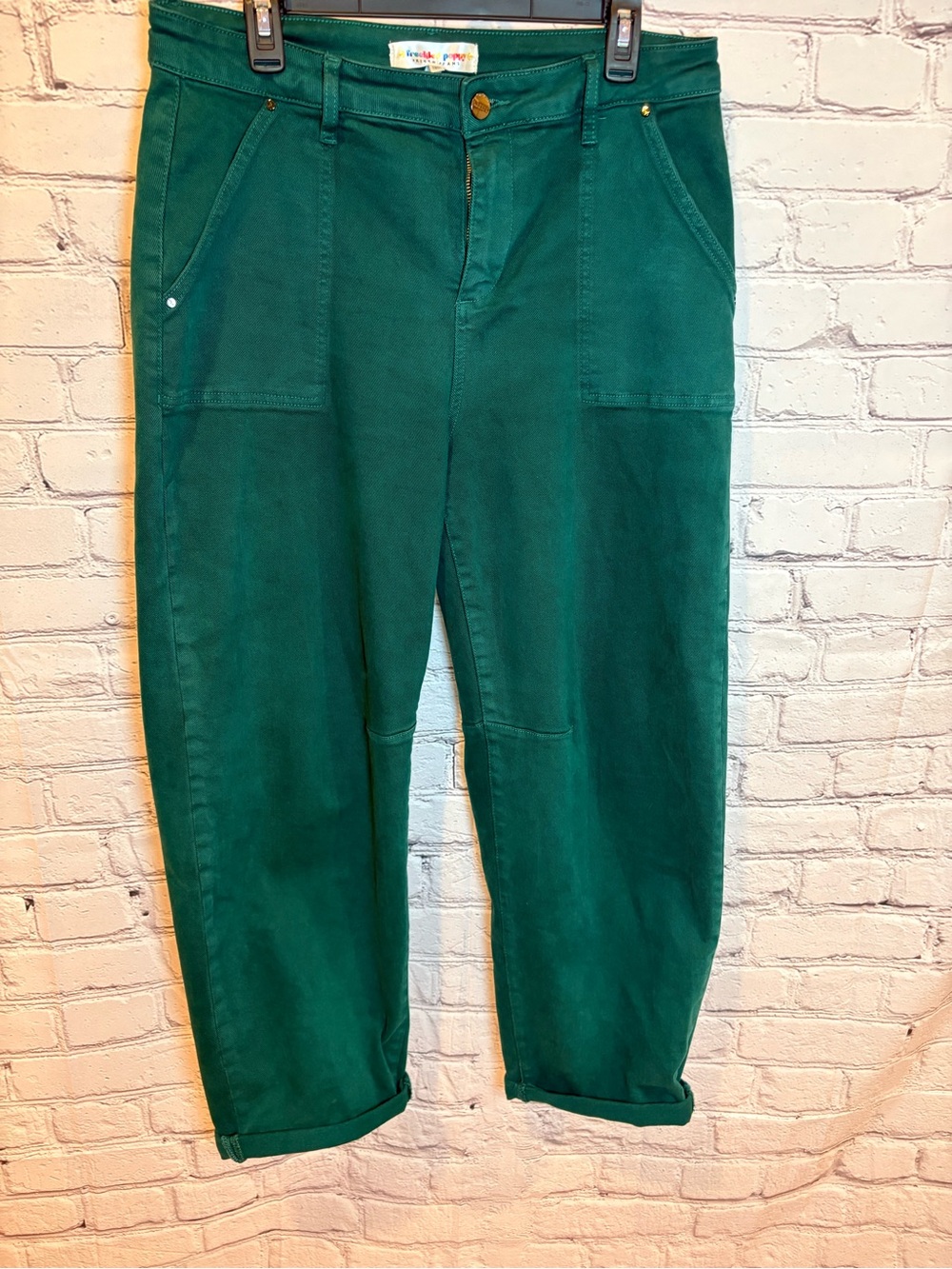 Risen Look at Me High Rise Green Ankle Cuffed Barrel Jeans - Picture 1 of 6